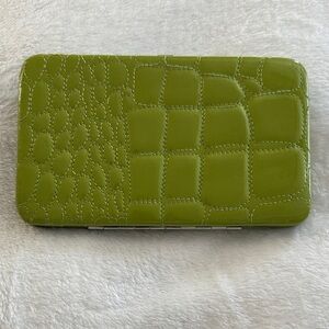Kristine Lime Green Quilted PVC Snap Top Slim Line Wallet EUC